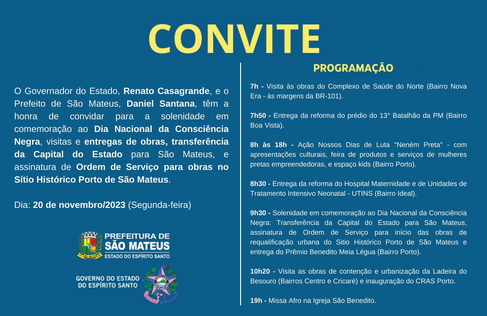 CONVITE - SOLENIDADE EM COMEMORAÇÃO AO DIA NACIONAL DA CONSCIÊNCIA NEGRA 2023
