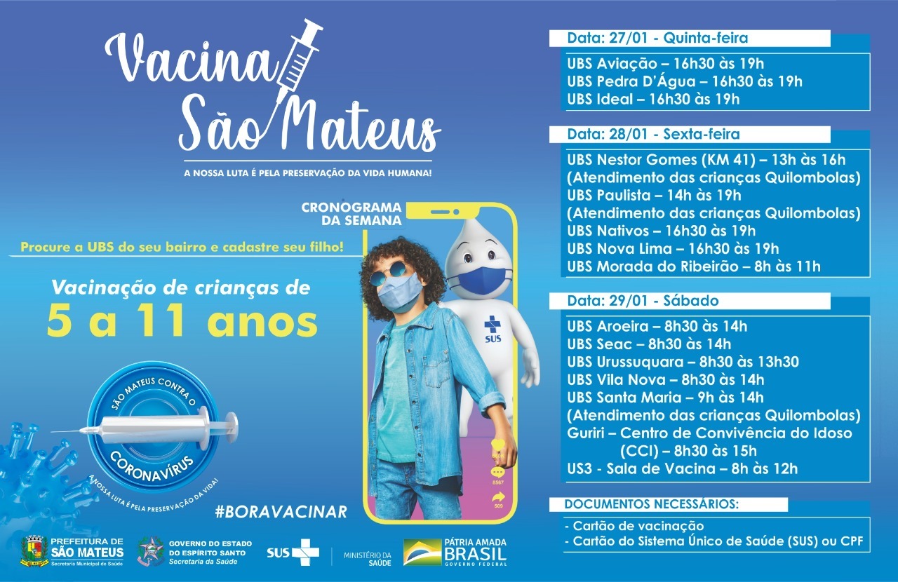 SÃO MATEUS SEGUE COM A VACINAÇÃO INFANTIL PARA O PÚBLICO AGENDADO