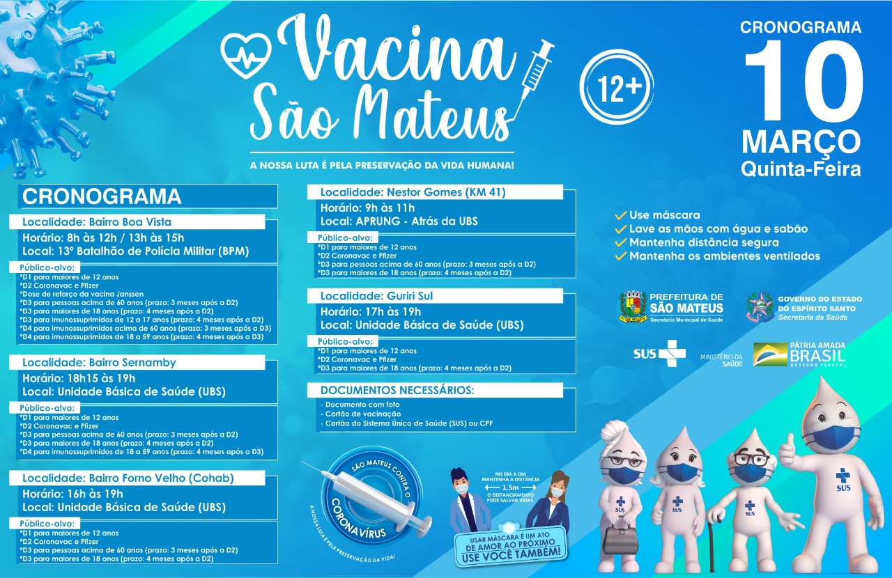 NESTA QUINTA-FEIRA (10) TEM VACINAÇÃO CONTRA COVID EM HORÁRIO ESTENDIDO NOS BAIRROS SERNAMBY, COHAB E GURIRI SUL
