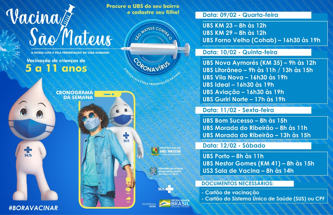 VACINAÇÃO INFANTIL EM SÃO MATEUS: CONFIRA O CRONOGRAMA DESTA SEMANA