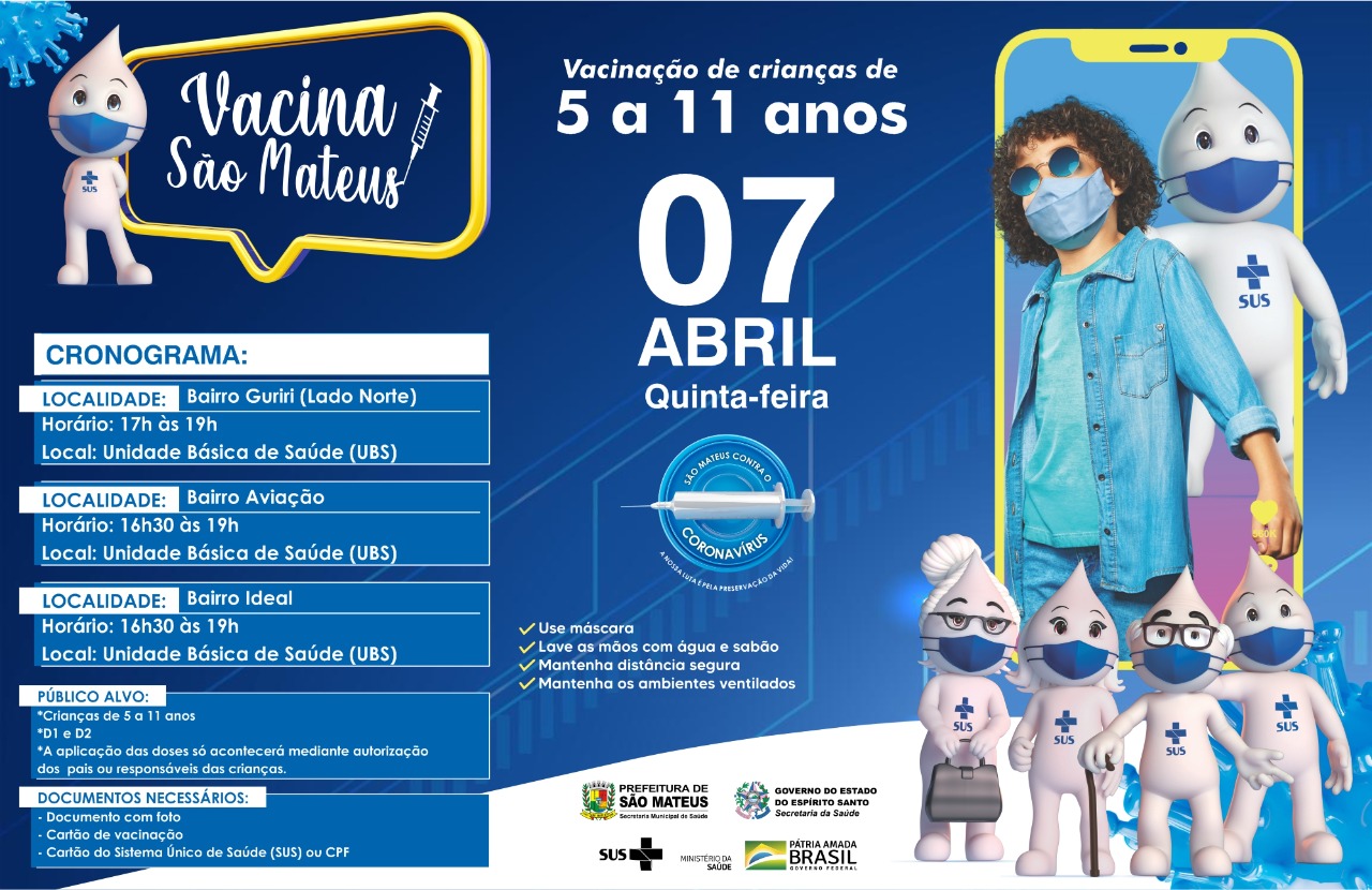 VACINAÇÃO INFANTIL SEGUE NESTA QUINTA-FEIRA (07) EM UNIDADES DE SAÚDE DE SÃO MATEUS