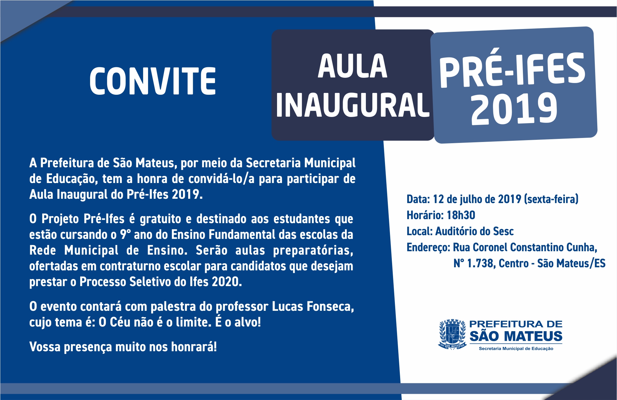 AULA INAUGURAL PRÉ-IFES 2019
