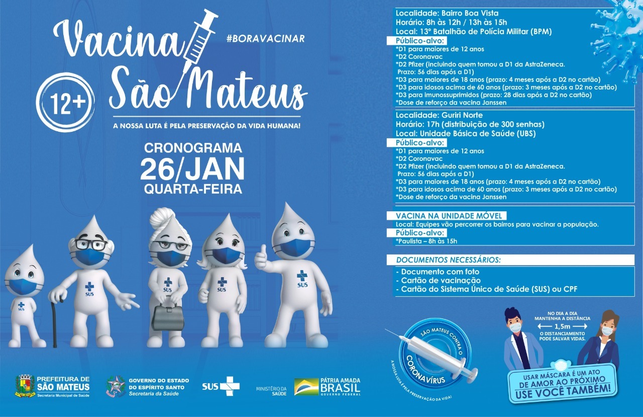 NESTA QUARTA-FEIRA (26) TEM VACINAÇÃO CONTRA COVID E GRIPE EM HORÁRIO ESTENDIDO NA UBS GURIRI NORTE