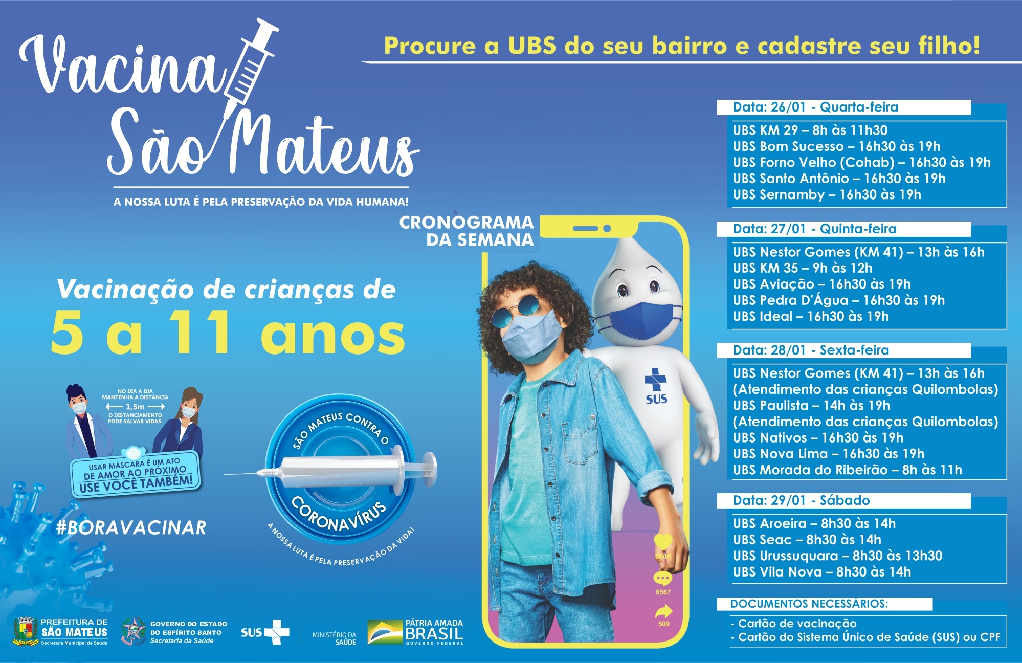 VACINA SIM! CONFIRA O CRONOGRAMA DE VACINAÇÃO INFANTIL PARA O PÚBLICO AGENDADO DESTA SEMANA EM SÃO MATEUS