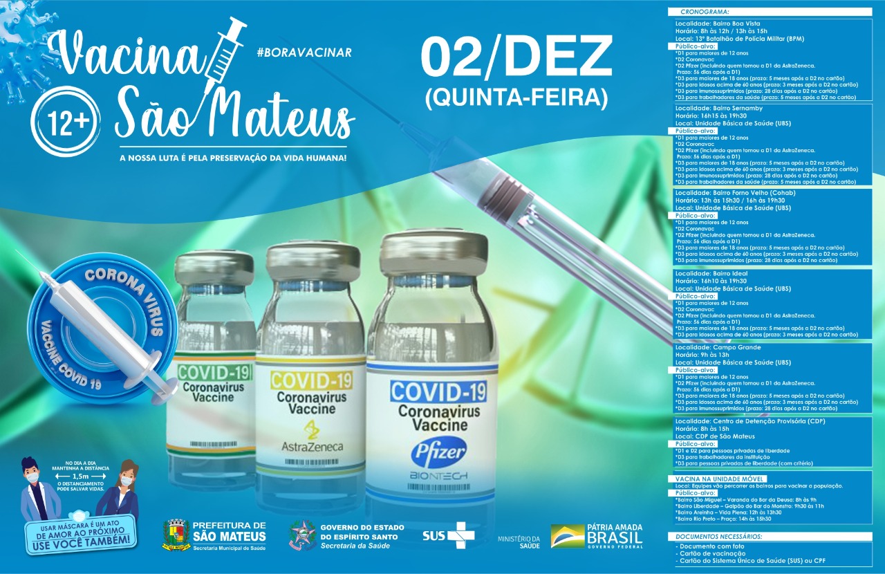 VACINA SIM! NESTA QUINTA-FEIRA (02) EQUIPES SEGUEM COM VACINAÇÃO CONTRA COVID-19 E INFLUENZA EM SÃO MATEUS