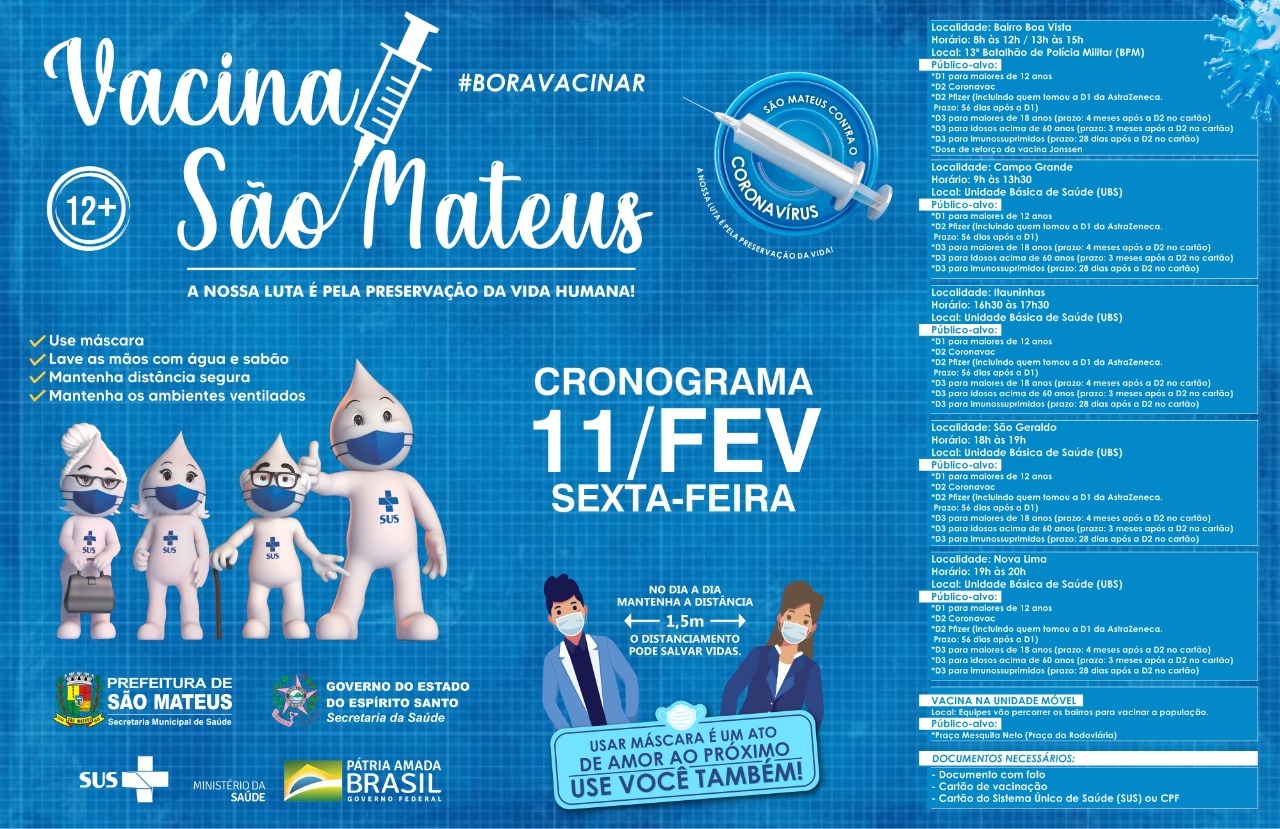 NESTA SEXTA-FEIRA (11) TEM VACINAÇÃO CONTRA COVID NA CIDADE E NA ZONA RURAL