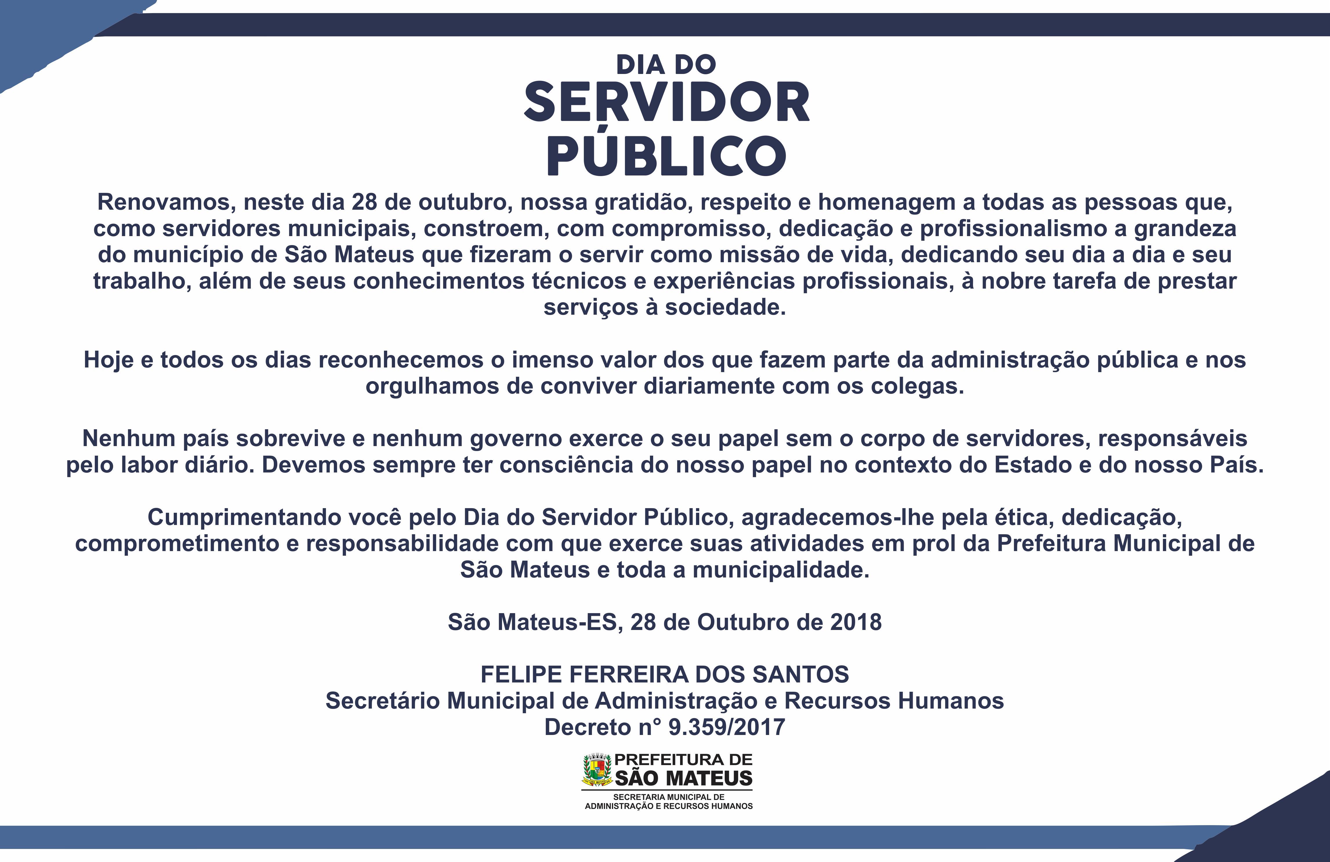 Secretaria Municipal de Administração e Recursos Humanos Parabeniza a você Servidor Público