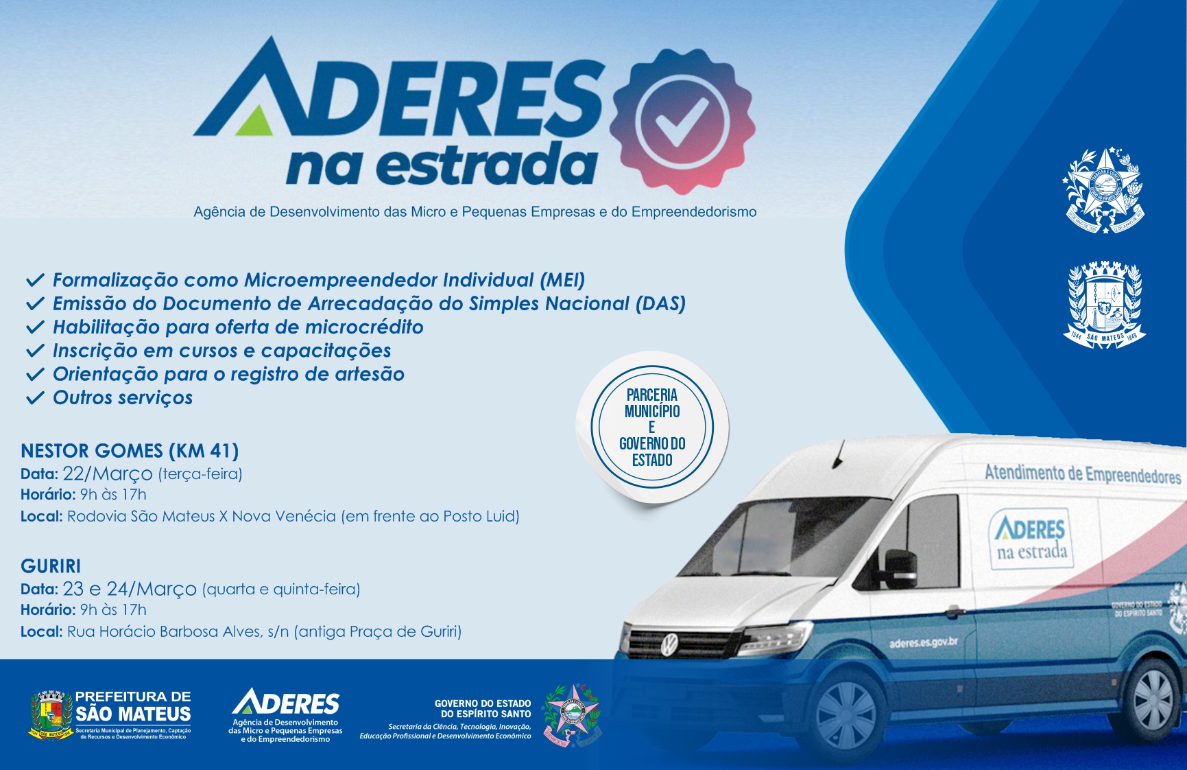 MICROEMPREENDEDORISMO INDIVIDUAL DE SÃO MATEUS TERÁ REFORÇO DA AÇÃO ADERES NA ESTRADA