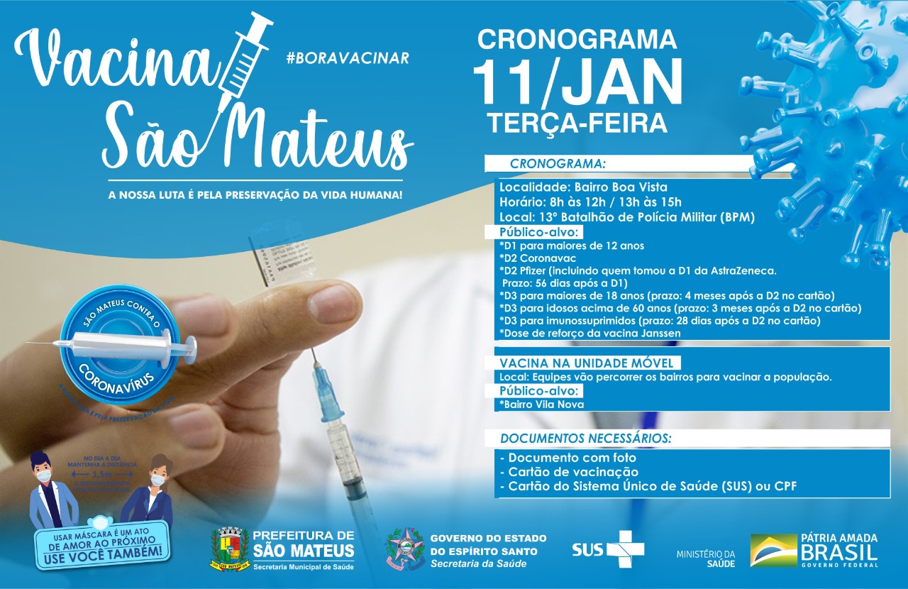 NESTA TERÇA-FEIRA (11) TEM VACINAÇÃO CONTRA COVID NOS BAIRROS BOA VISTA E VILA NOVA