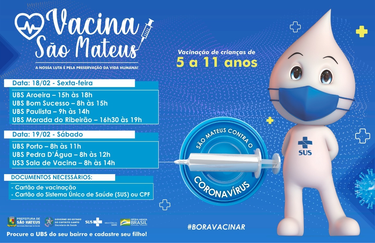 CONFIRA O CRONOGRAMA DE VACINAÇÃO INFANTIL ATUALIZADO DESTA SEXTA-FEIRA E SÁBADO (18 E 19)