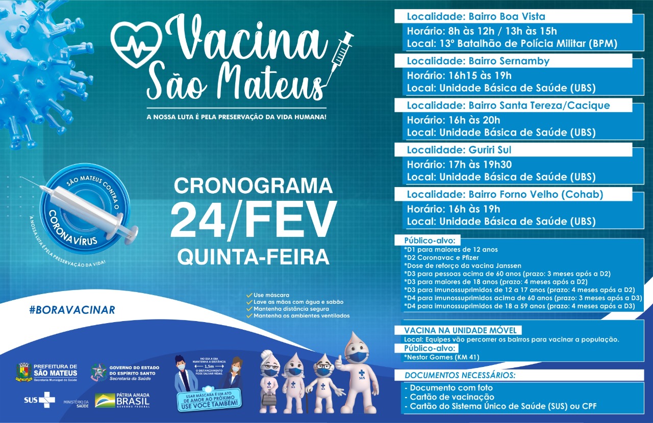 SÃO MATEUS INICIA A VACINAÇÃO COM A 4ª DOSE CONTRA COVID DOS IMUNOSSUPRIMIDOS NESTA QUINTA-FEIRA (24)
