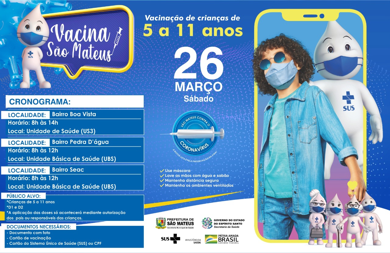 VACINAÇÃO INFANTIL SEGUE NESTE SÁBADO (26) EM UNIDADES DE SAÚDE DE SÃO MATEUS