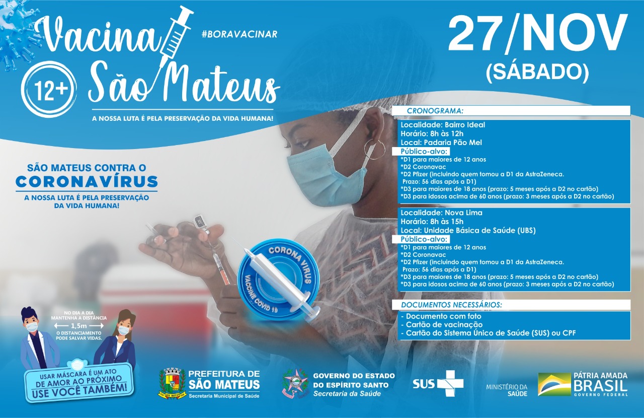 NESTE SÁBADO (27) TEM MUTIRÃO DE VACINAÇÃO CONTRA COVID-19 E INFLUENZA EM NOVA LIMA E NO BAIRRO IDEAL