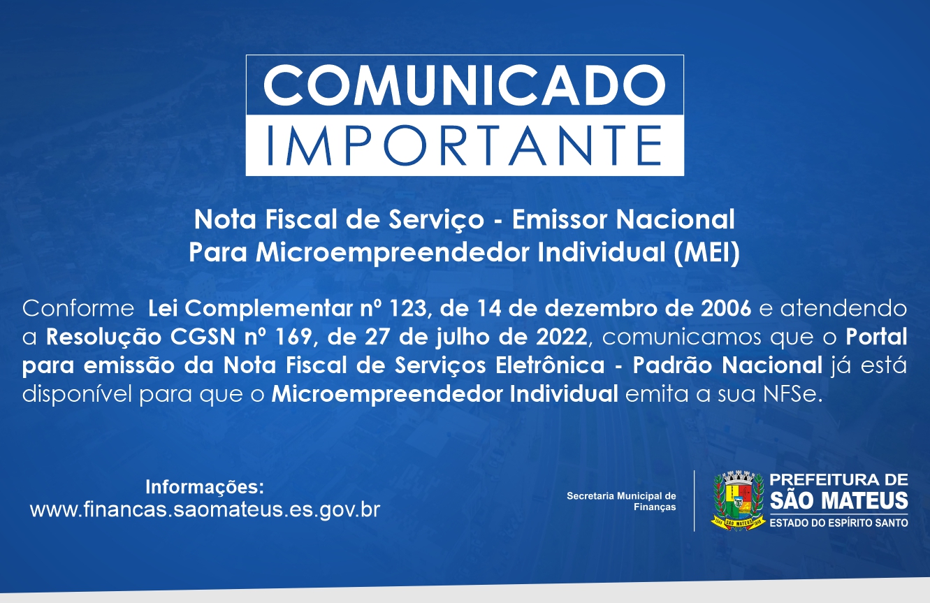 COMUNICADO: NOTA FISCAL DE SERVIÇO - EMISSOR NACIONAL  PARA MICROEMPREENDEDOR INDIVIDUAL (MEI)