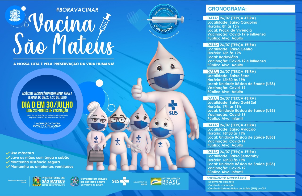 AÇÕES DE VACINAÇÃO EM SÃO MATEUS: DE 25 A 30 DE JULHO