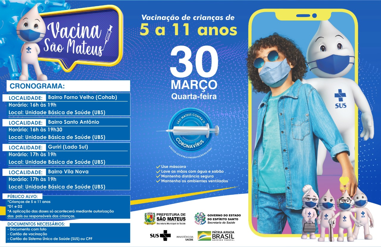 VACINAÇÃO INFANTIL SEGUE NESSA QUARTA-FEIRA (30) EM UNIDADES DE SAÚDE DE SÃO MATEUS