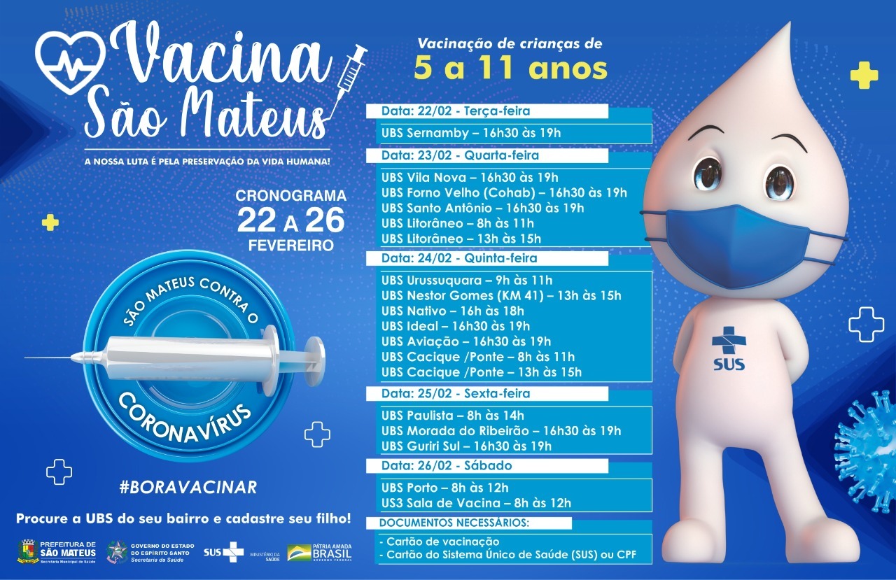 VACINAÇÃO INFANTIL: SECRETARIA MUNICIPAL DE SAÚDE DIVULGA CRONOGRAMA PARA ESTA SEMANA (22 A 26)
