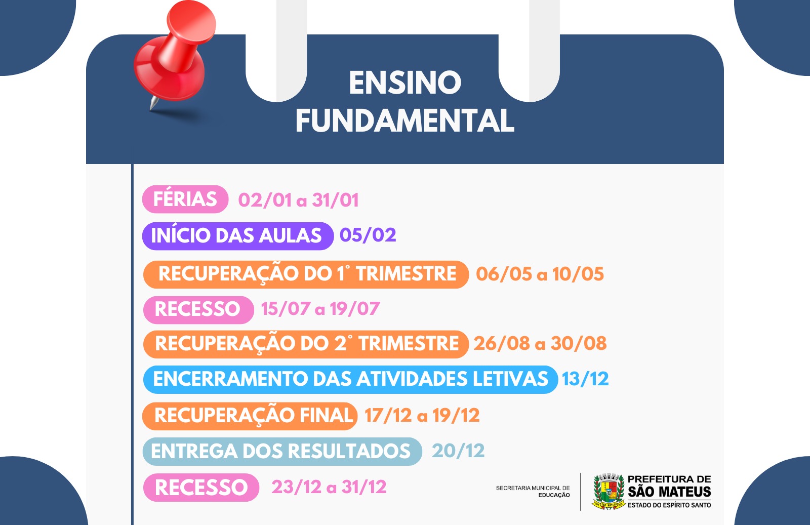 CALENDÁRIO 2024 DA REDE MUNICIPAL DE ENSINO DE SÃO MATEUS