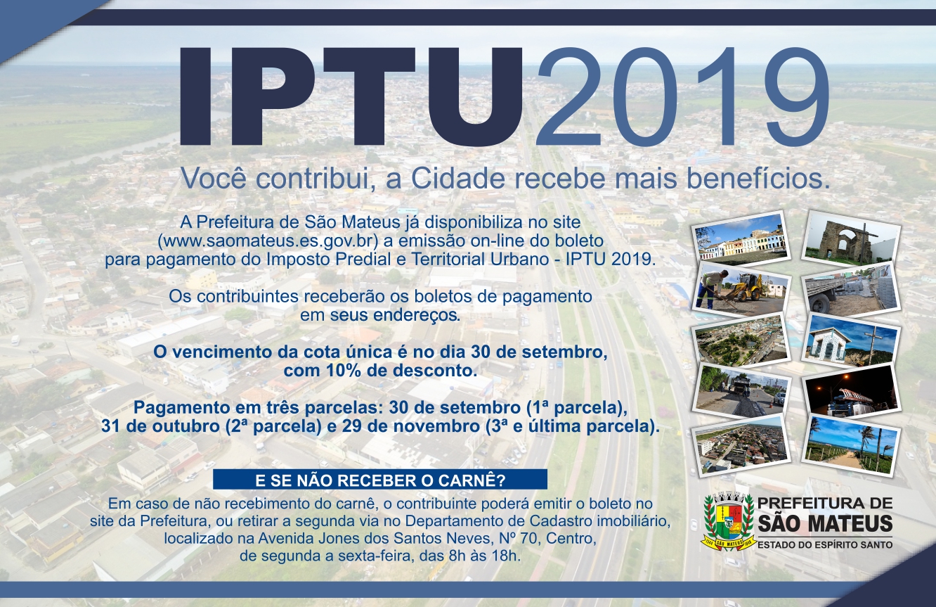 BOLETO DO IPTU 2019 JÁ ESTÁ DISPONÍVEL ON-LINE