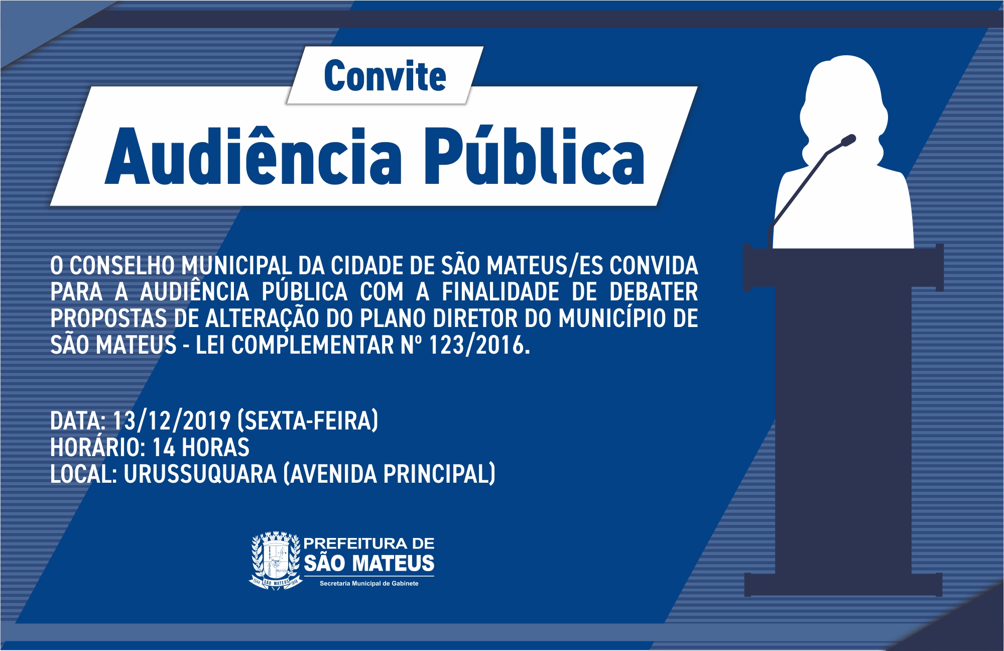 SEXTA-FEIRA TEM AUDIÊNCIA PÚBLICA SOBRE PDM EM URUSSUQUARA