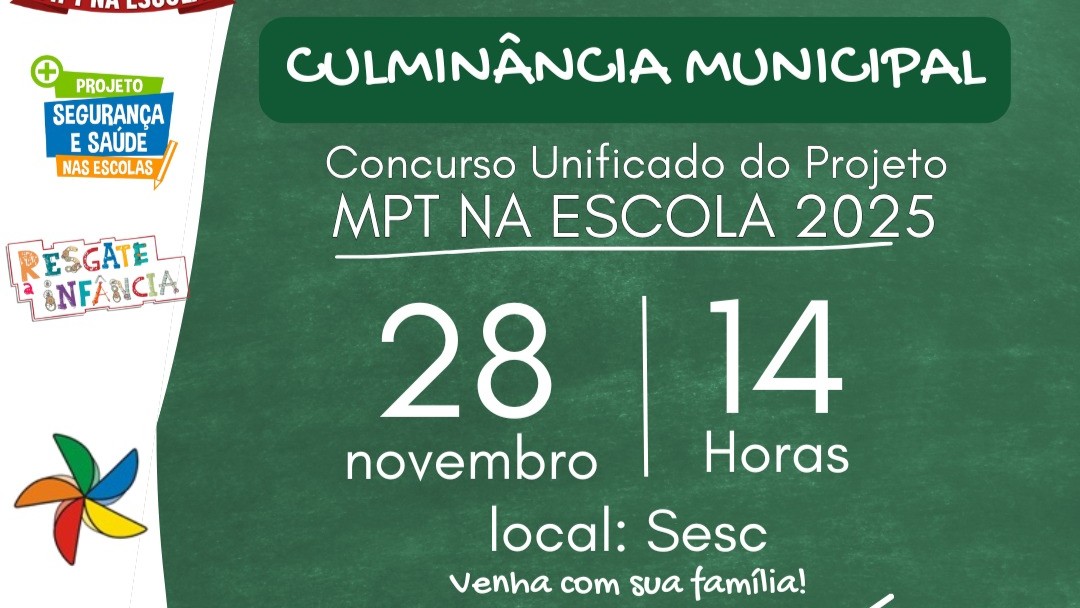 CULMINÂNCIA MUNICIPAL DO PROJETO “MPT NA ESCOLA” ACONTECE AMANHÃ EM SÃO MATEUS