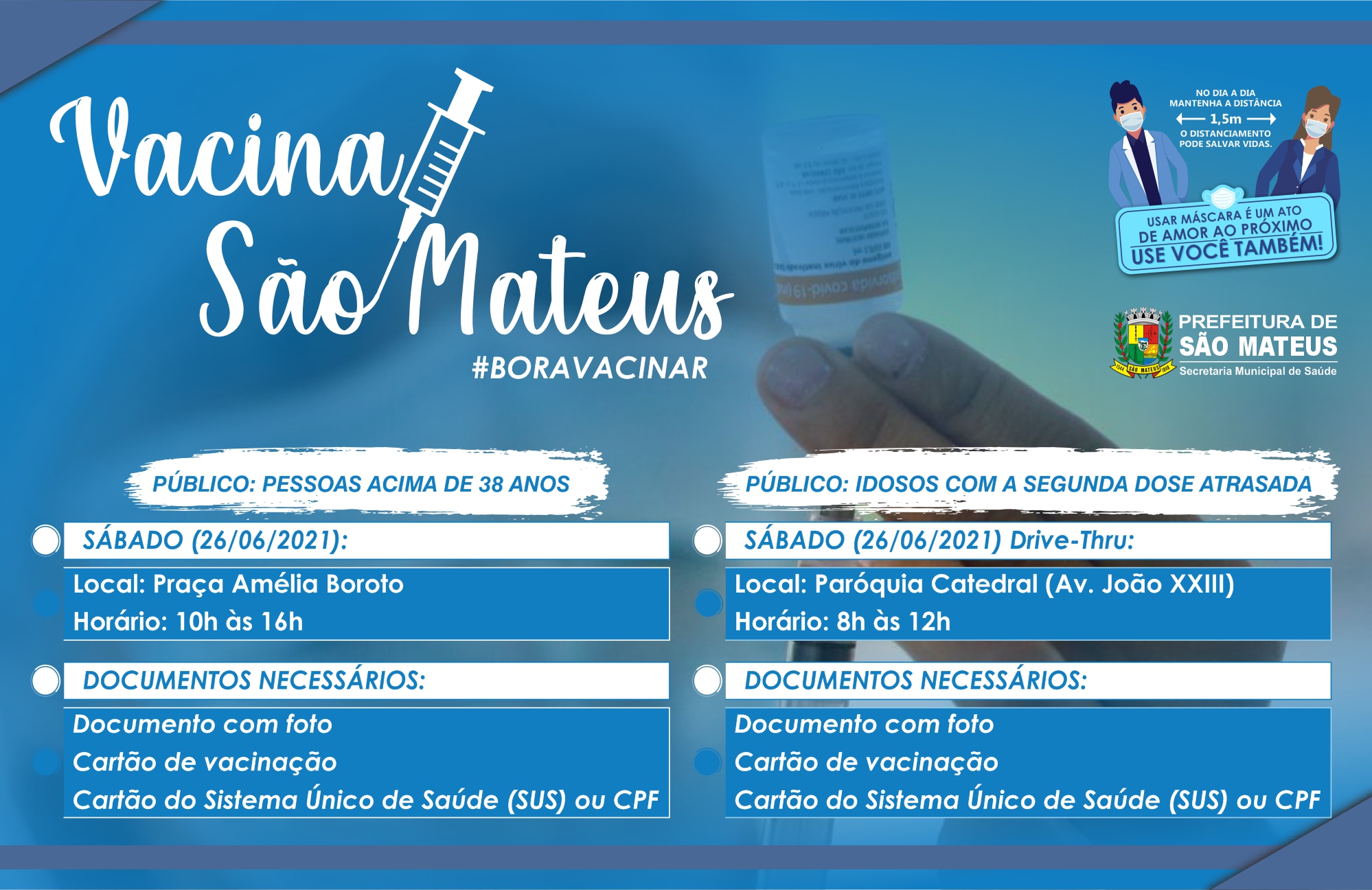 SÃO MATEUS FAZ AÇÃO PARA SEGUNDA DOSE DA CORONAVAC E INICIA VACINAÇÃO PARA PÚBLICO ACIMA DE 38 ANOS NESTE SÁBADO