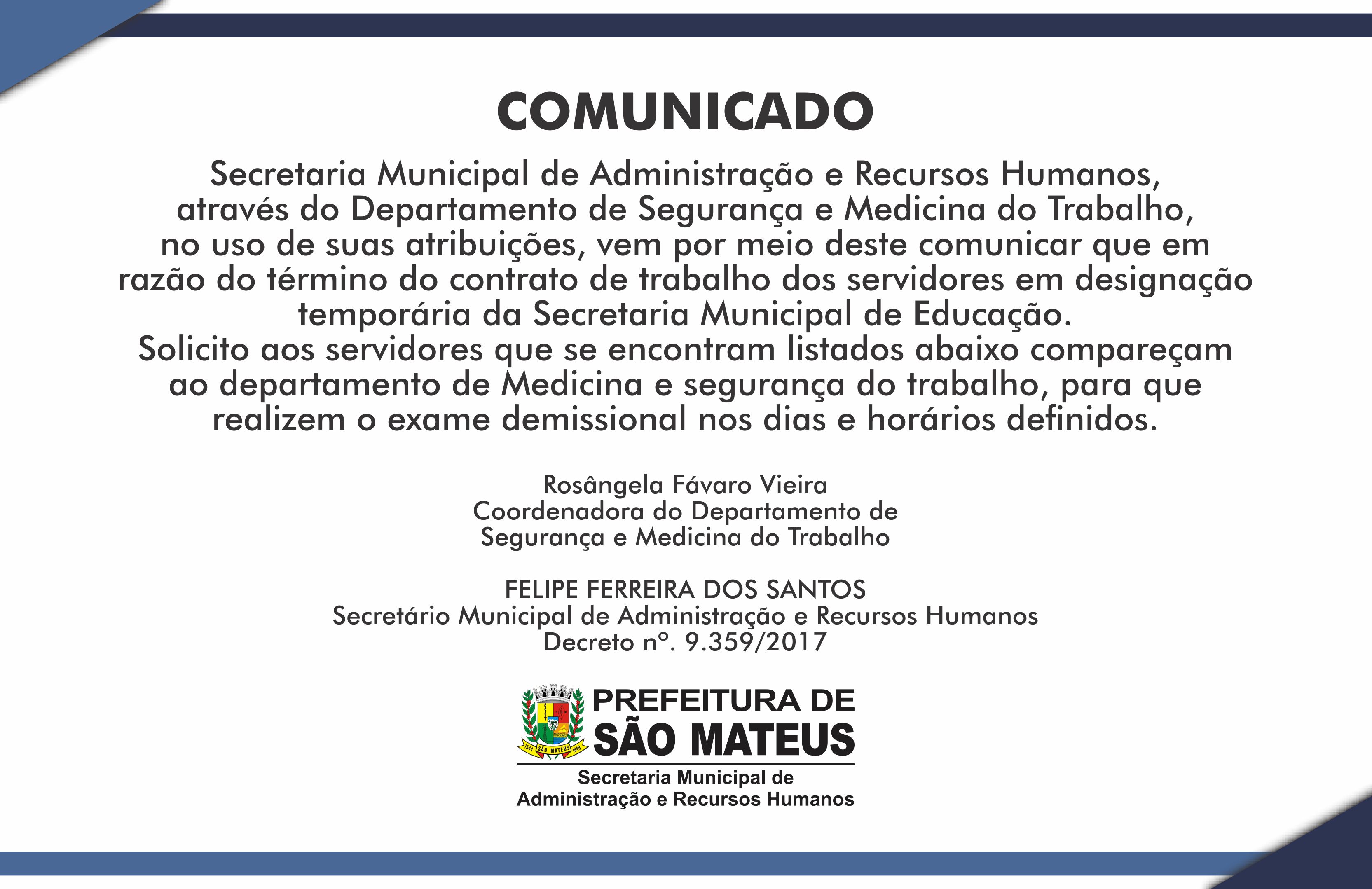 Comunicado de Exame Demissional