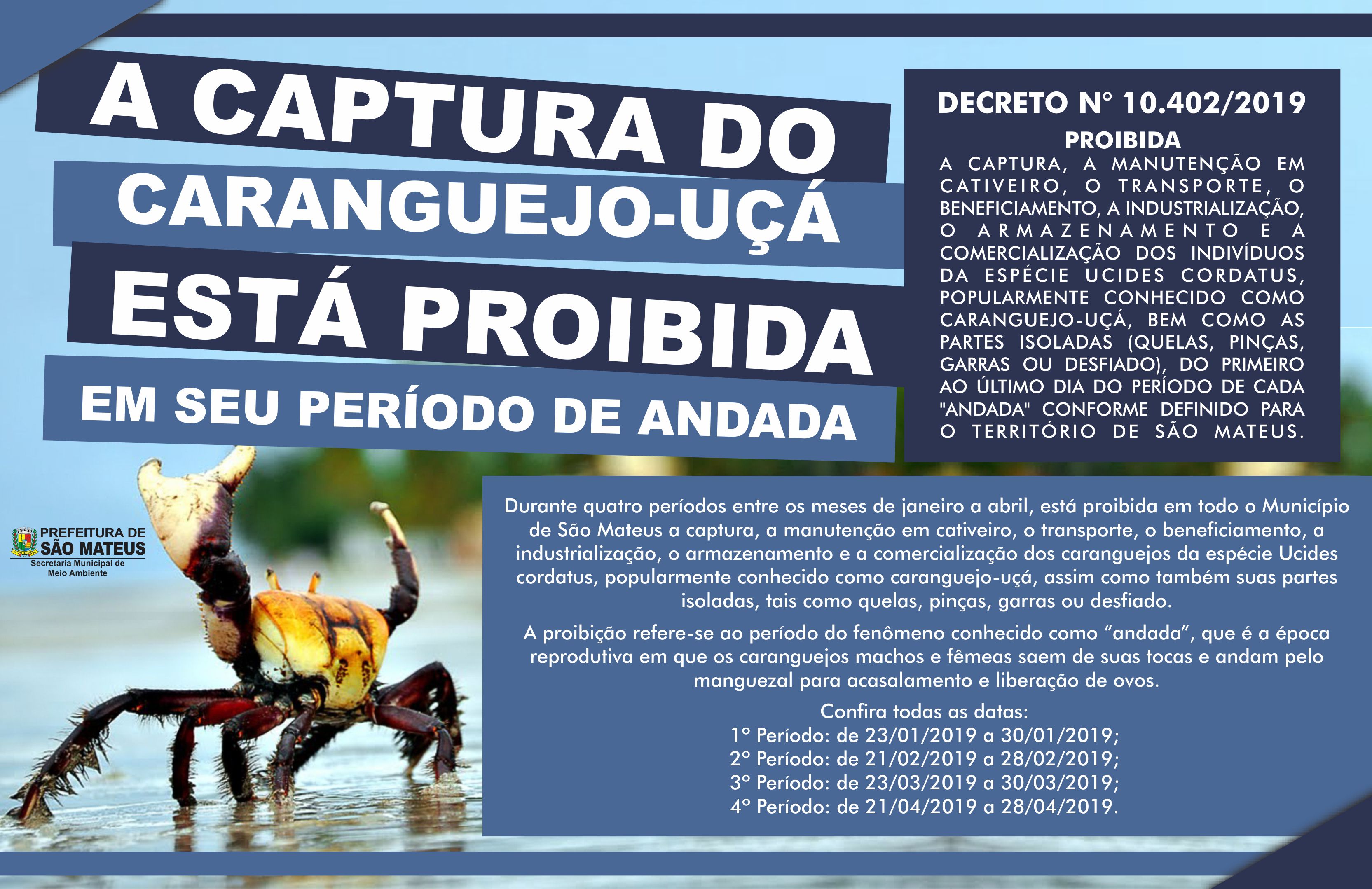 PMSM informa o período de defeso do caranguejo-uçá