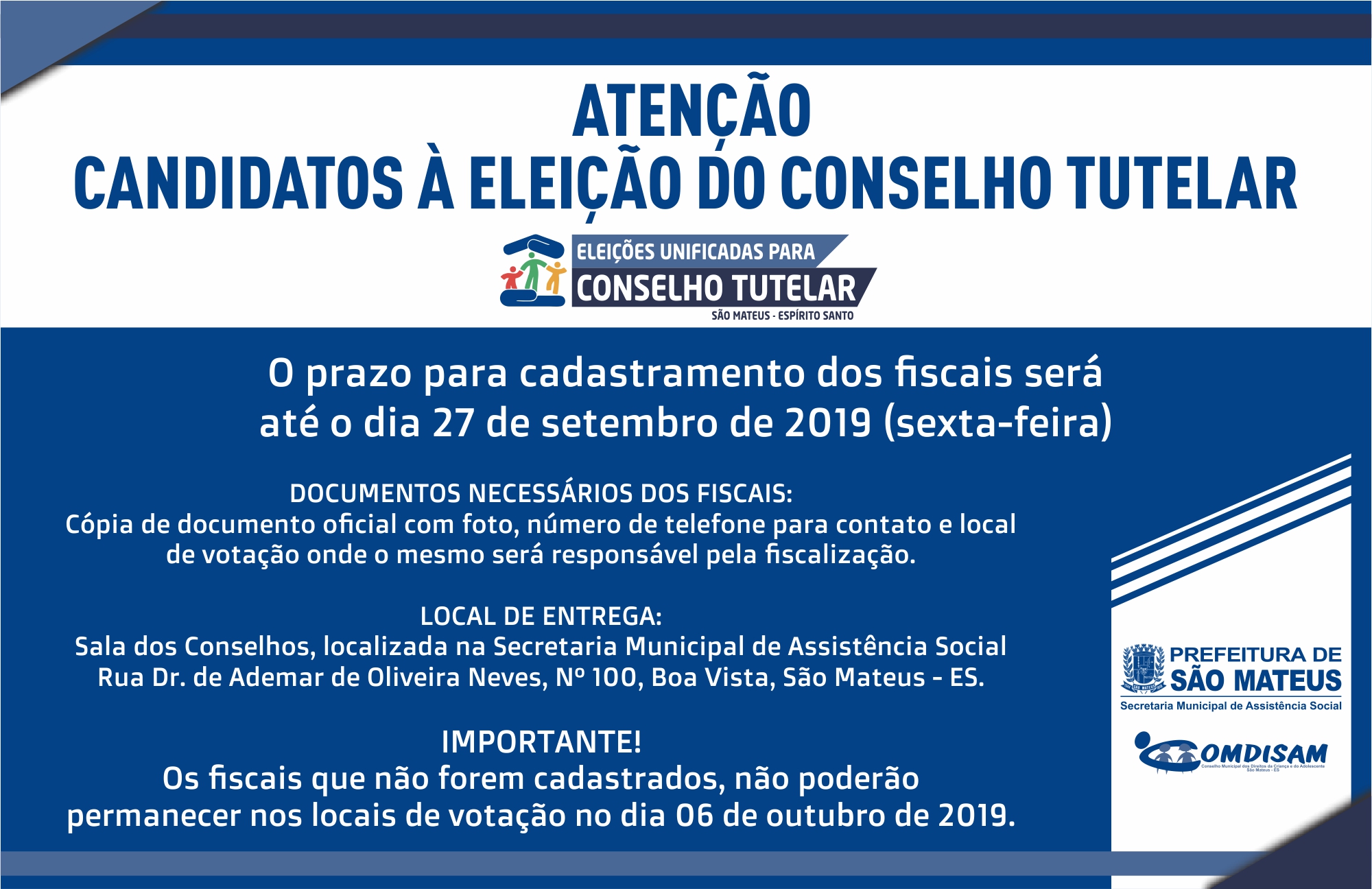  ATENÇÃO CANDIDATOS À ELEIÇÃO DO CONSELHO TUTELAR