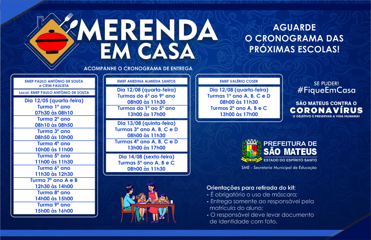 DÉCIMO PRIMEIRO CRONOGRAMA: PREFEITURA DE SÃO MATEUS INICIA NOVA ETAPA DE ENTREGA DA CESTA MERENDA EM CASA
