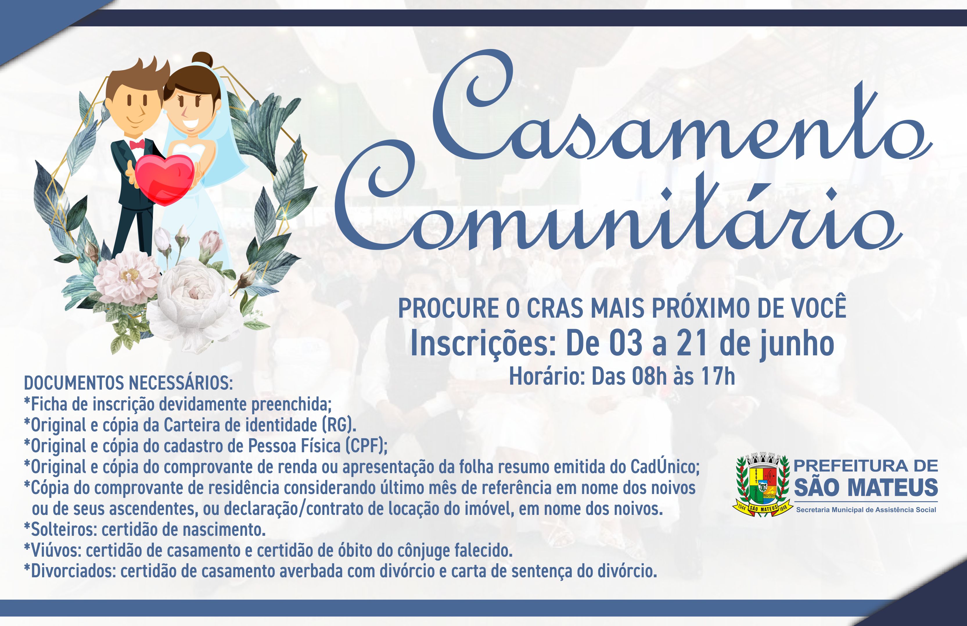 PREFEITURA ABRE INSCRIÇÕES PARA CASAMENTO COMUNITÁRIO