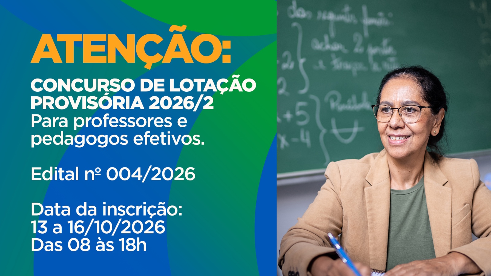 PREFEITURA ABRE INSCRIÇÕES PARA CONCURSO DE LOTAÇÃO PROVISÓRIA 2026/2 DE PROFESSORES E PEDAGOGOS