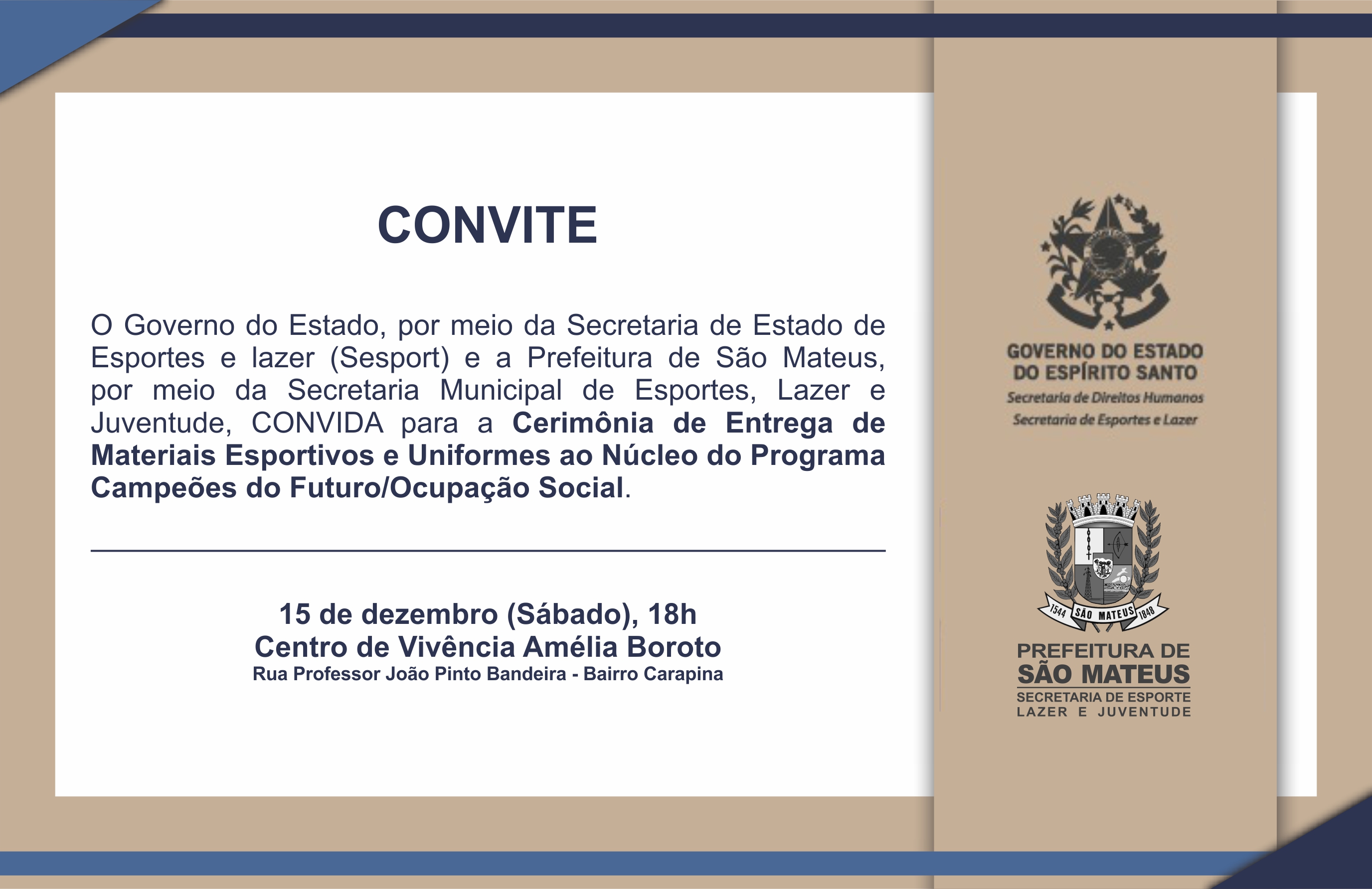Jovens do projeto “Campeões do Futuro” recebem material esportivo em São Mateus