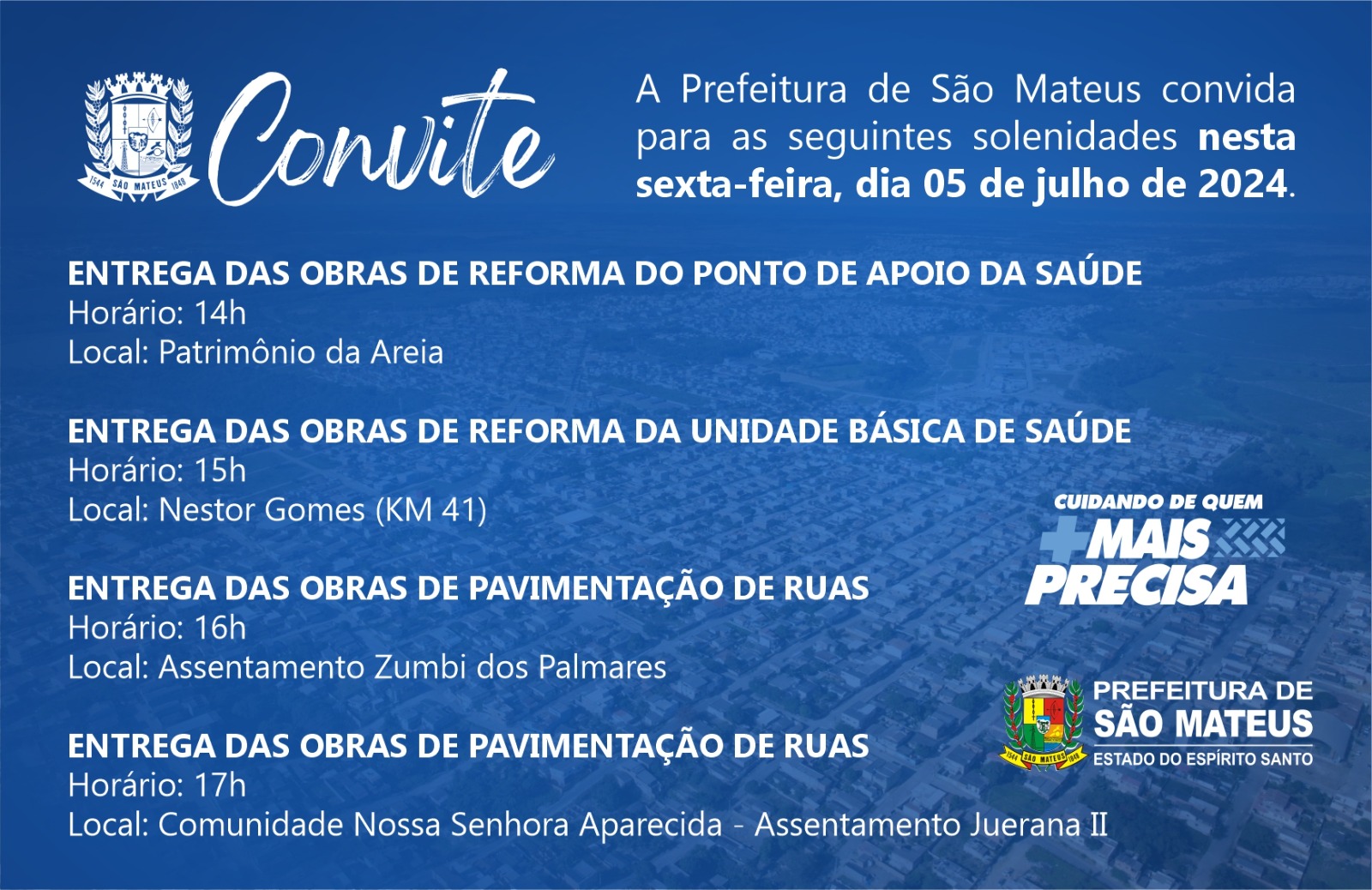 CONVITE - solenidades nesta sexta-feira, dia 05 de julho de 2024