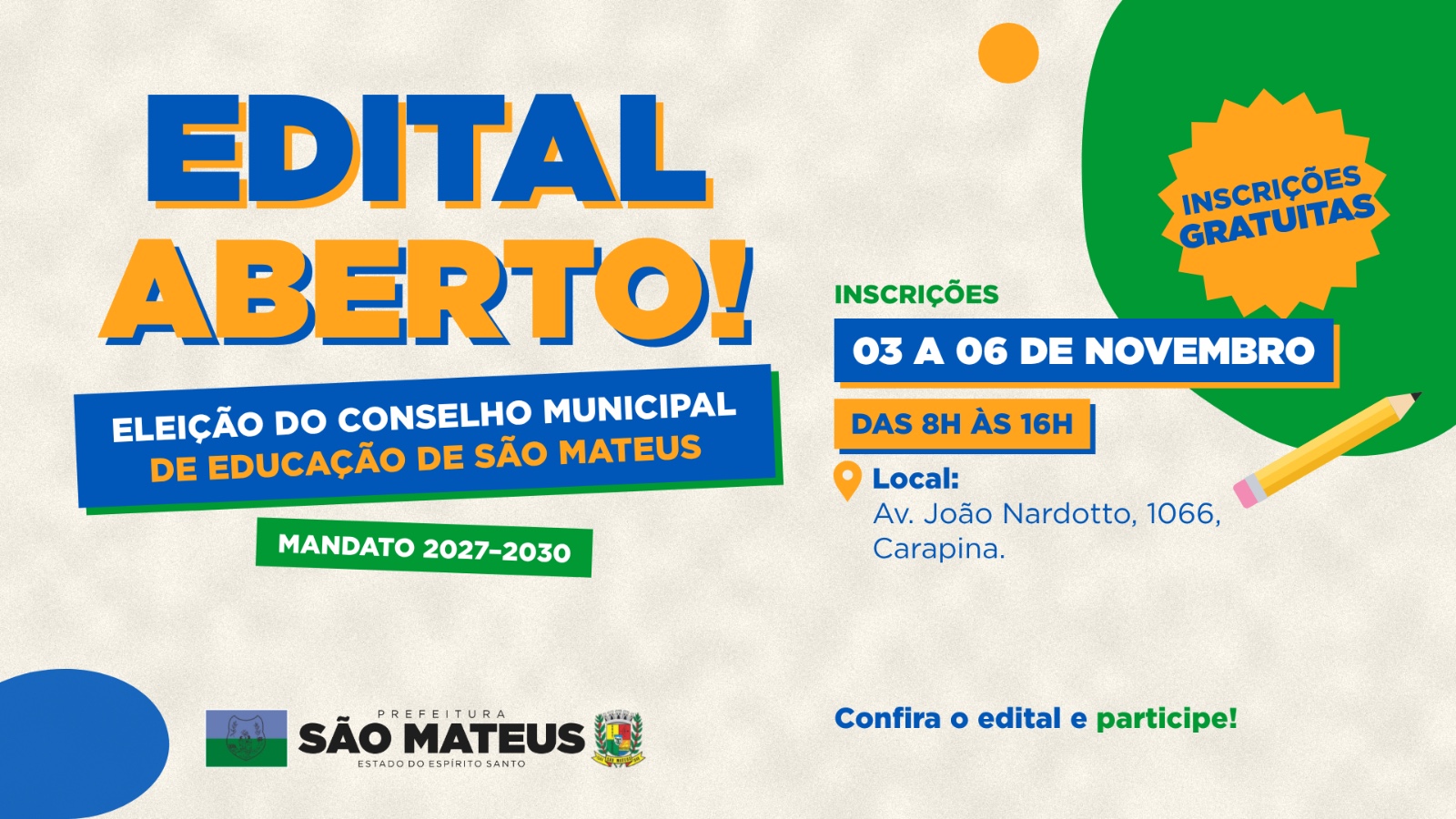 CME DE SÃO MATEUS ABRE PROCESSO ELETIVO PARA RENOVAÇÃO DO CONSELHO MUNICIPAL DE EDUCAÇÃO NO MANDATO 2027-2030