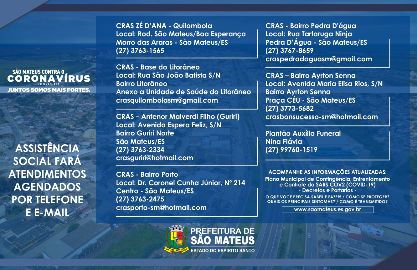 ASSISTÊNCIA SOCIAL FARÁ ATENDIMENTOS AGENDADOS POR TELEFONE E E-MAIL