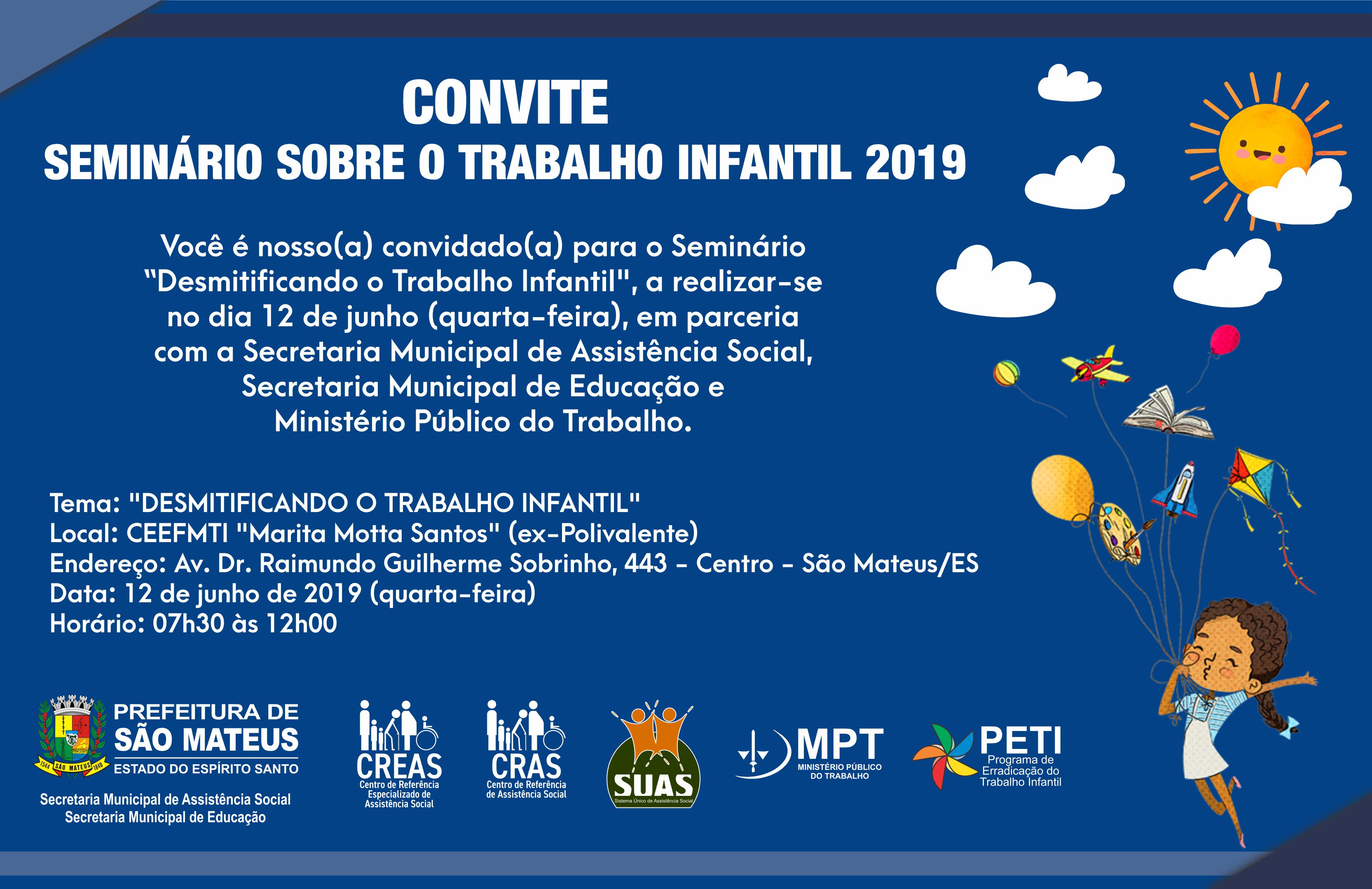 CONVITE - SEMINÁRIO SOBRE O TRABALHO INFANTIL 2019