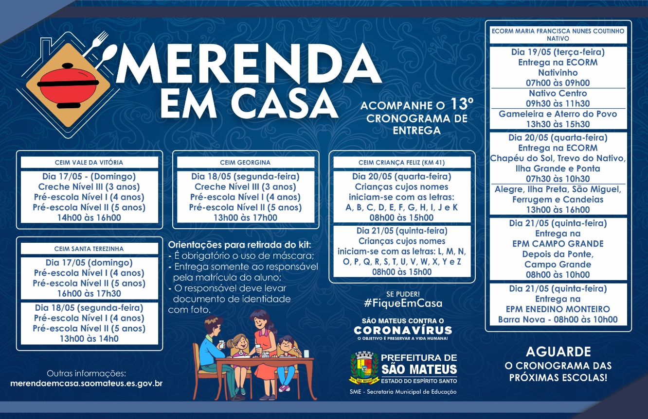 DÉCIMO TERCEIRO CRONOGRAMA DE ATENDIMENTO: PROGRAMA MERENDA EM CASA