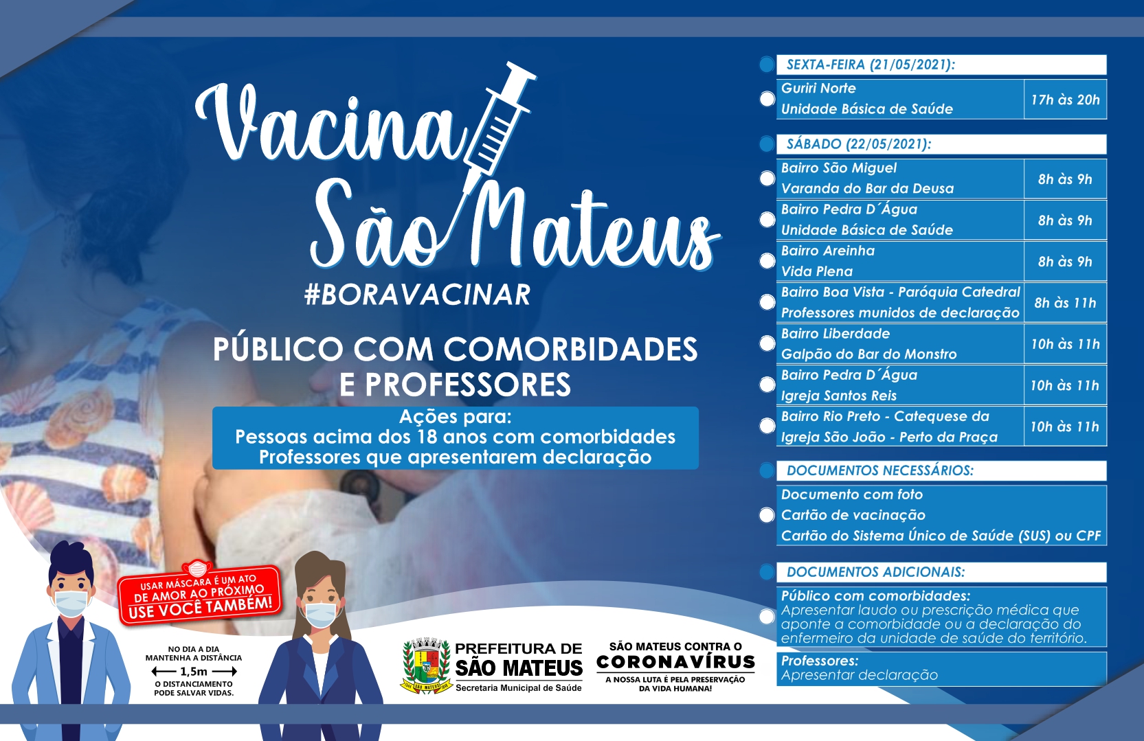 SÁBADO DE VACINAÇÃO: SÃO MATEUS FAZ AÇÕES PARA PÚBLICO COM COMORBIDADES E PROFESSORES