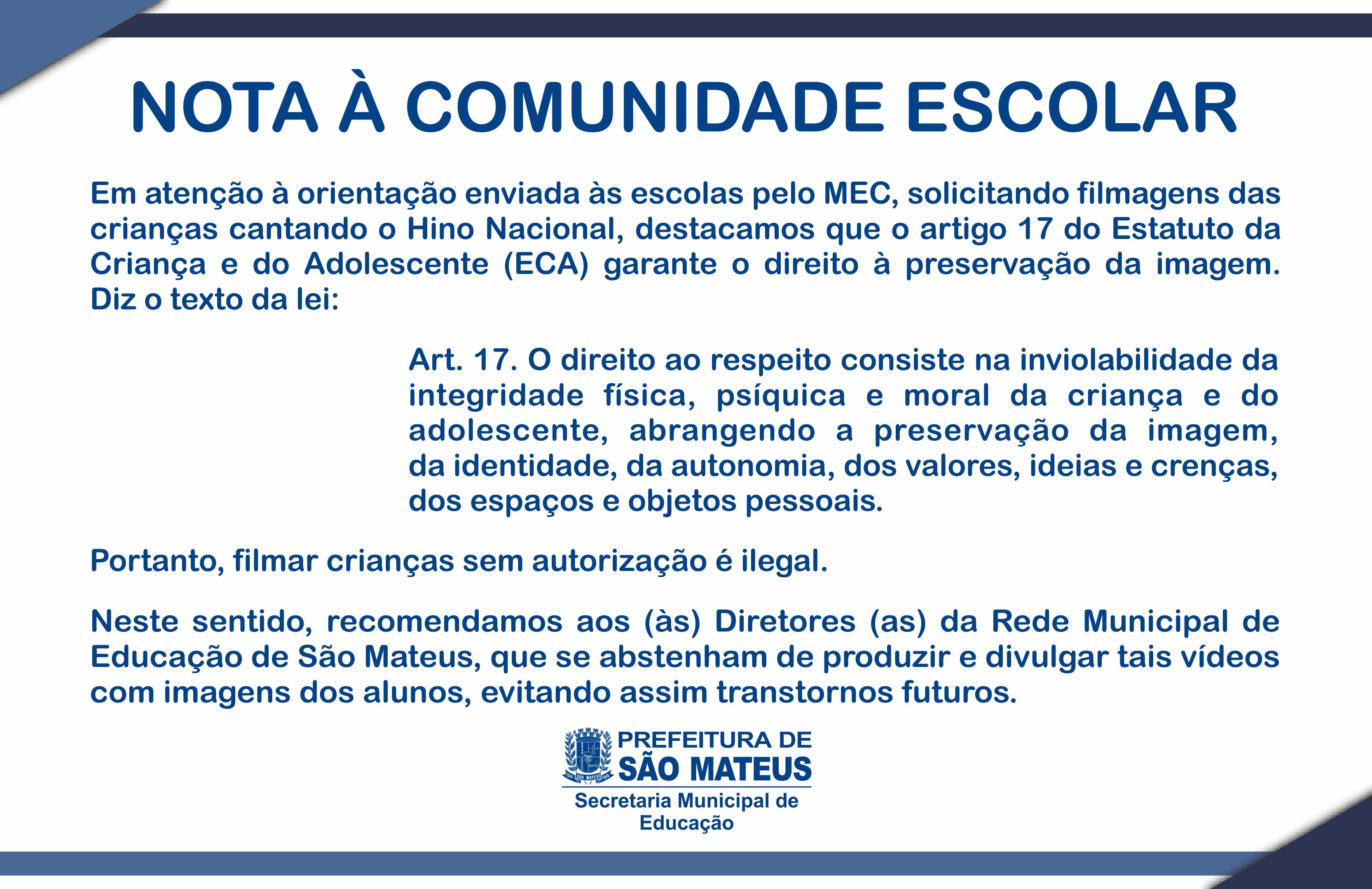 Nota à Comunidade Escolar