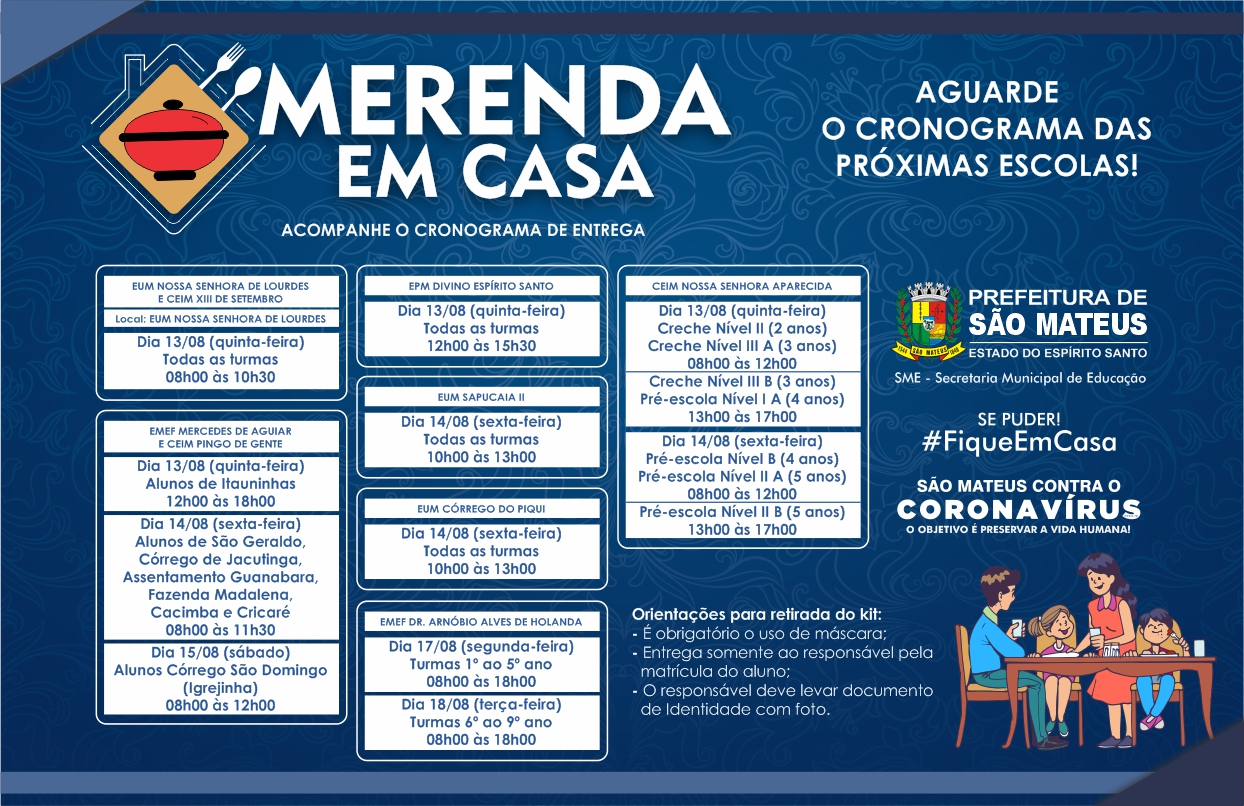 DÉCIMO SEGUNDO CRONOGRAMA: PREFEITURA DE SÃO MATEUS INICIA NOVA ETAPA DE ENTREGA DA CESTA MERENDA EM CASA