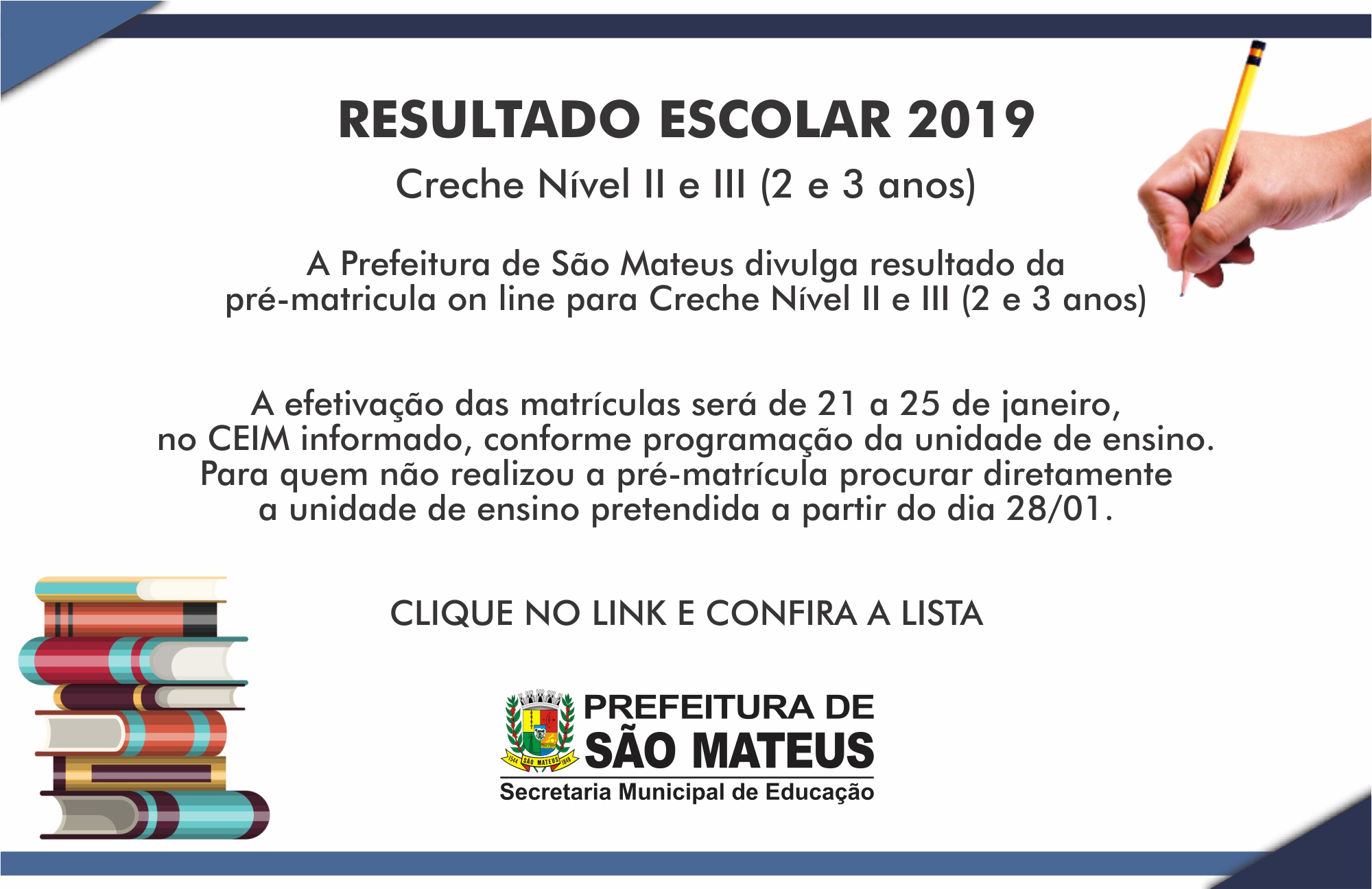 PMSM divulga resultado da pré-matrícula para Creche Nível II e III