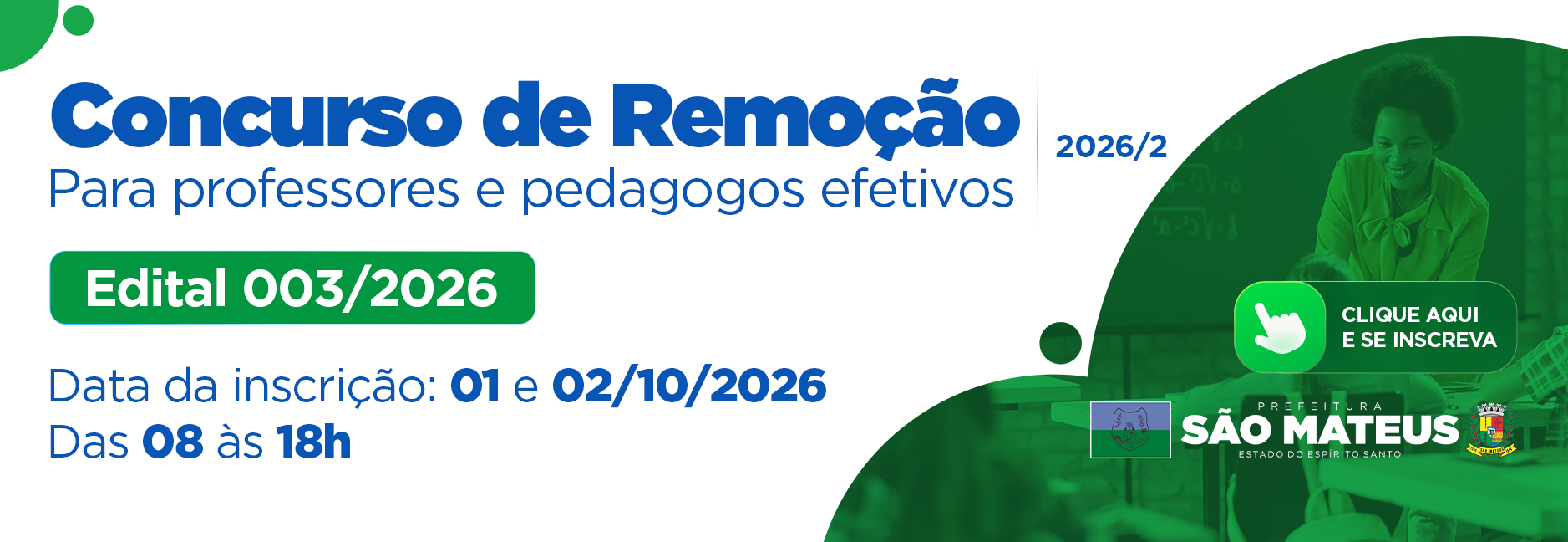 PREFEITURA ABRE INSCRIÇÕES PARA CONCURSO DE REMOÇÃO 2026/2 DE PROFESSORES E PEDAGOGOS