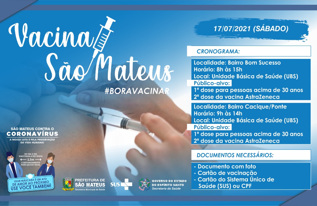 TODOS CONTRA COVID: CONFIRA O CRONOGRAMA DE VACINAÇÃO PARA ESTE SÁBADO (17)