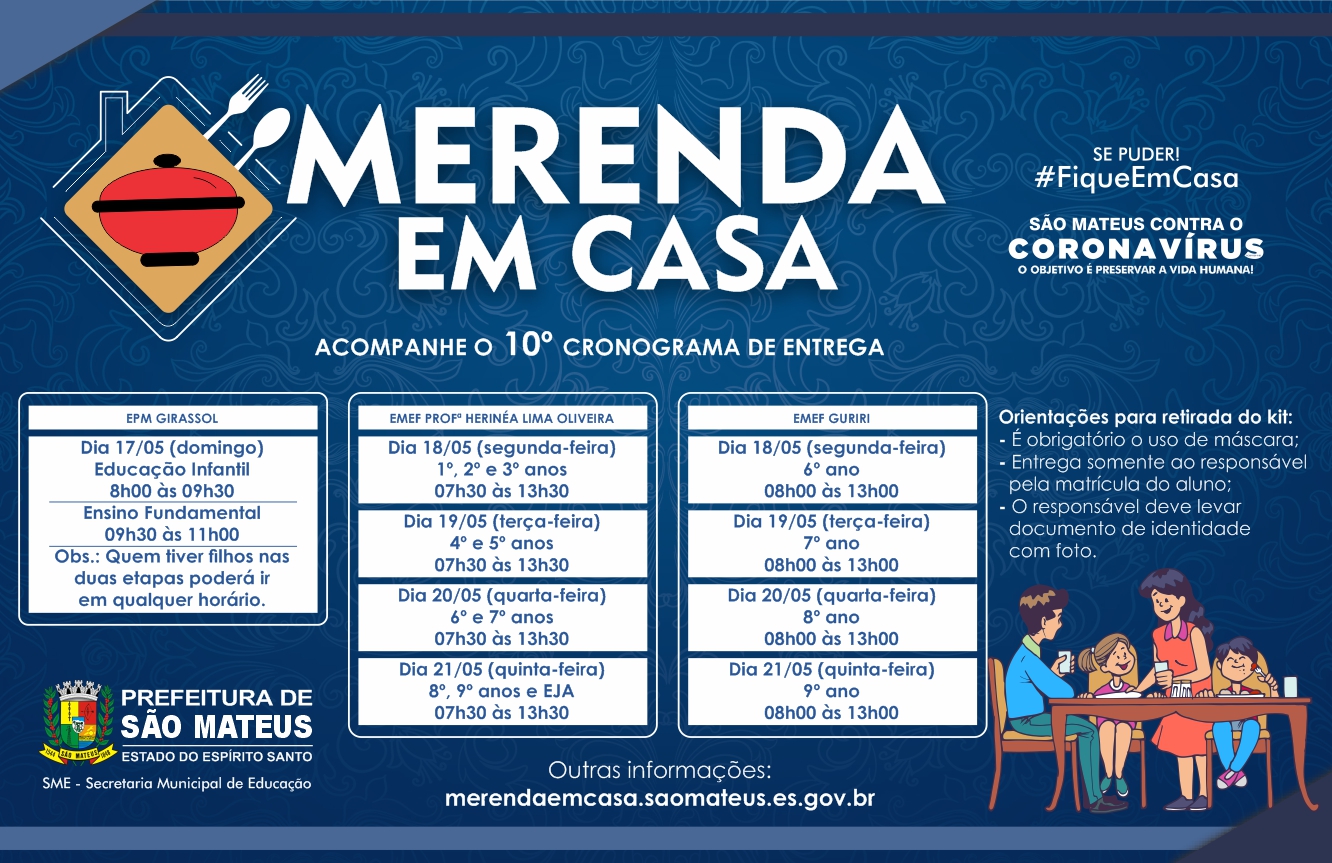DÉCIMO CRONOGRAMA DE ATENDIMENTO: PROGRAMA MERENDA EM CASA